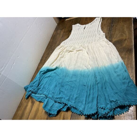 Double D Ranch Womens Shift Dress Large Teal Ombré Crochet Trim Boho Large - Picture 12 of 15
